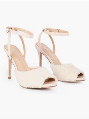 Women's Cream Bouclé Open-Toe Ankle Strap Sandals